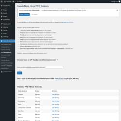 Page screenshot: Auto Affiliate Links &rarr; API Management