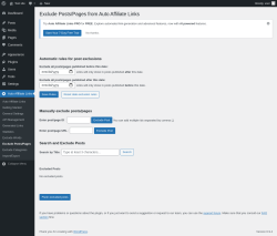 Page screenshot: Auto Affiliate Links &rarr; Exclude Posts/Pages