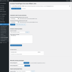 Page screenshot: Auto Affiliate Links &rarr; Exclude Posts/Pages