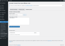 Page screenshot: Auto Affiliate Links &rarr; Exclude Posts/Pages &rarr; Exclude by Author