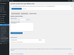 Page screenshot: Auto Affiliate Links &rarr; Exclude Posts/Pages &rarr; Exclude by Author