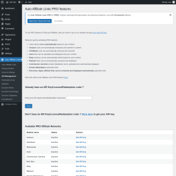 Page screenshot: Auto Affiliate Links &rarr; API Management