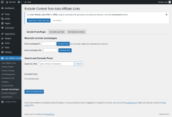 Page screenshot: Auto Affiliate Links &rarr; Exclude Posts/Pages