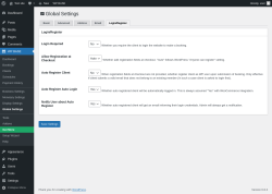 Page screenshot: WP BASE → Global Settings → Login/Register
