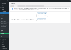 Page screenshot: WP BASE → Tools → Reset