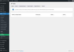 Page screenshot: WP BASE → Tools → Licenses