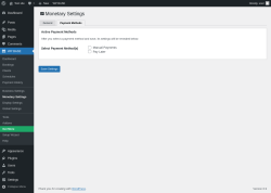 Page screenshot: WP BASE → Monetary Settings → Payment Methods