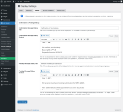 Page screenshot: WP BASE → Display Settings → Dialogs