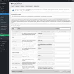 Page screenshot: WP BASE → Display Settings → Custom Texts