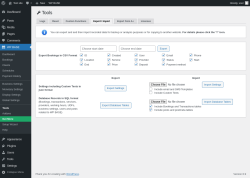 Page screenshot: WP BASE → Tools → Export / Import
