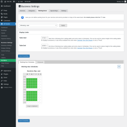 Page screenshot: WP BASE → Business Settings → Working Hours