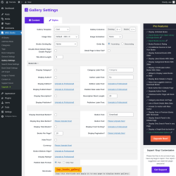 Page screenshot: WBG Books → Gallery Settings → 
                 Content            