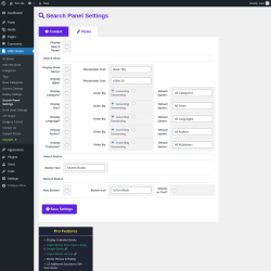 Page screenshot: WBG Books → Search Panel Settings → 
                 Content            