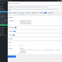 Page screenshot: WP Bulk Delete → Delete Comments