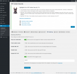 Page screenshot: WP Cerber →  Hardening