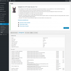 Page screenshot: WP Cerber → Tools →  Diagnostic