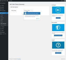 Page screenshot: Appearance → Child Theme Gen