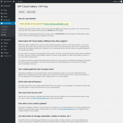 Page screenshot: CloudGallery &rarr; API Key &rarr; About / FAQ
