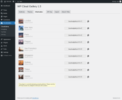 Page screenshot: CloudGallery &rarr; Shortcodes