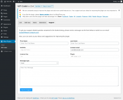 Page screenshot: Wow Plugins → WP Coder → Support