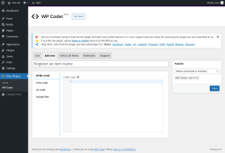 Page screenshot: Wow Plugins → WP Coder → Add new