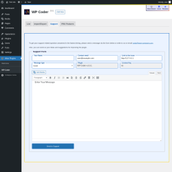 Page screenshot: Wow Plugins → WP Coder → Support