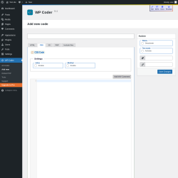 Page screenshot: WP Coder → Add new → CSS