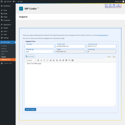 Page screenshot: WP Coder → Support