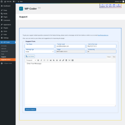 Page screenshot: WP Coder → Support