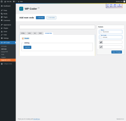 Page screenshot: WP Coder → Add new → Include files