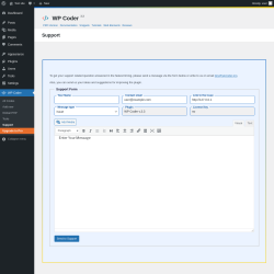 Page screenshot: WP Coder → Support