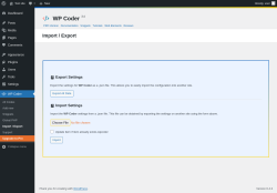 Page screenshot: WP Coder → Import / Export