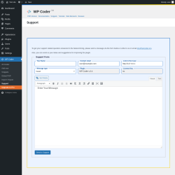 Page screenshot: WP Coder → Support