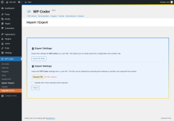 Page screenshot: WP Coder → Import / Export