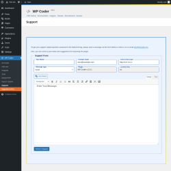 Page screenshot: WP Coder → Support