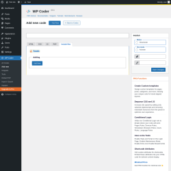 Page screenshot: WP Coder → Add new → Include files