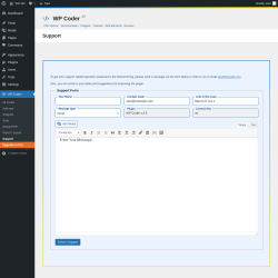Page screenshot: WP Coder → Support