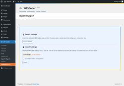 Page screenshot: WP Coder → Import / Export