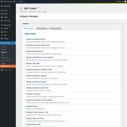 Page screenshot: WP Coder → Snippets