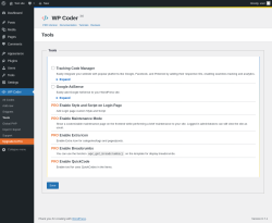 Page screenshot: WP Coder → Tools