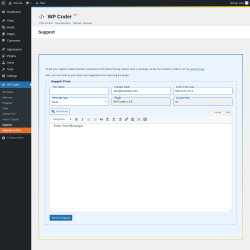 Page screenshot: WP Coder → Support