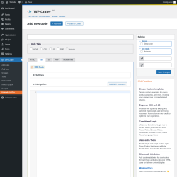 Page screenshot: WP Coder → Add new → CSS
