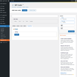 Page screenshot: WP Coder → Add new → Include files