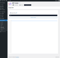 Page screenshot: WP Coder → Global PHP