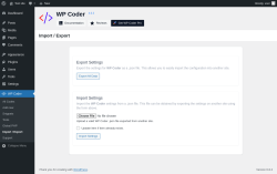 Page screenshot: WP Coder → Import / Export