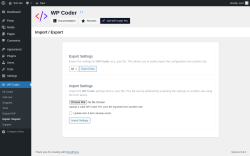 Page screenshot: WP Coder → Import / Export