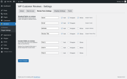 Page screenshot: Reviews → Plugin Settings → Review Form Settings