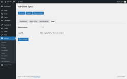 Page screenshot: Settings → WP Data Sync → Logs