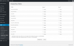 Page screenshot: Database &rarr; Empty/Drop Tables
