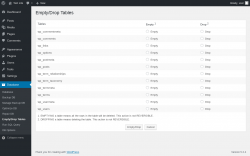Page screenshot: Database &rarr; Empty/Drop Tables